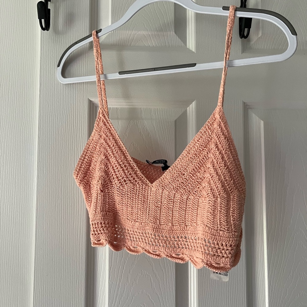Bershka Peach Knit Crochet Top